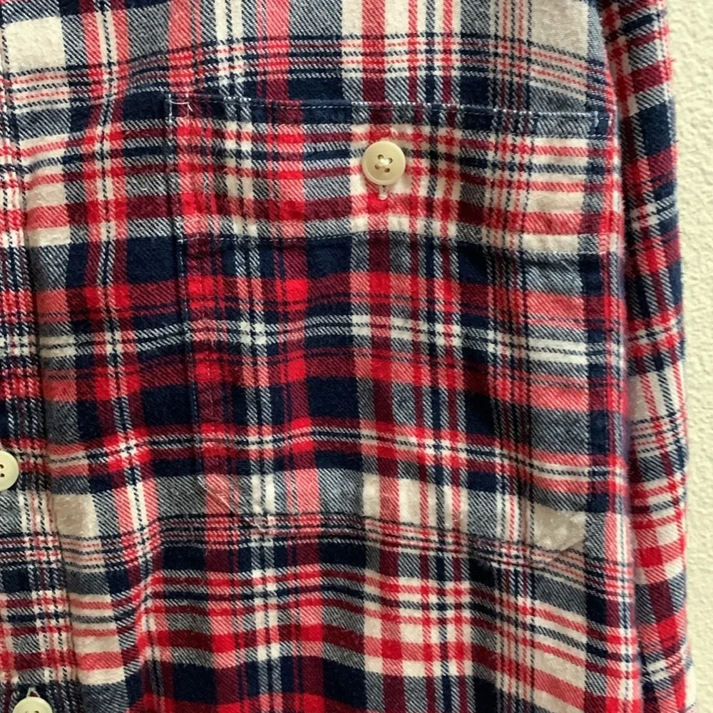 J Crew Plaid Flannel Button Down Shirt Men’s Size XL Red White Blue Cotton